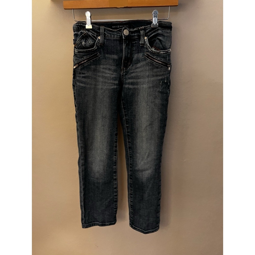 ROCK & REPUBLIC Women's Size 4 Jeans Pants Straight Stretch Mid Rise Kendall